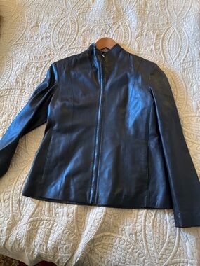 Cole Haan soft Black lamb skin Leather Zip-Front Women's Jacket